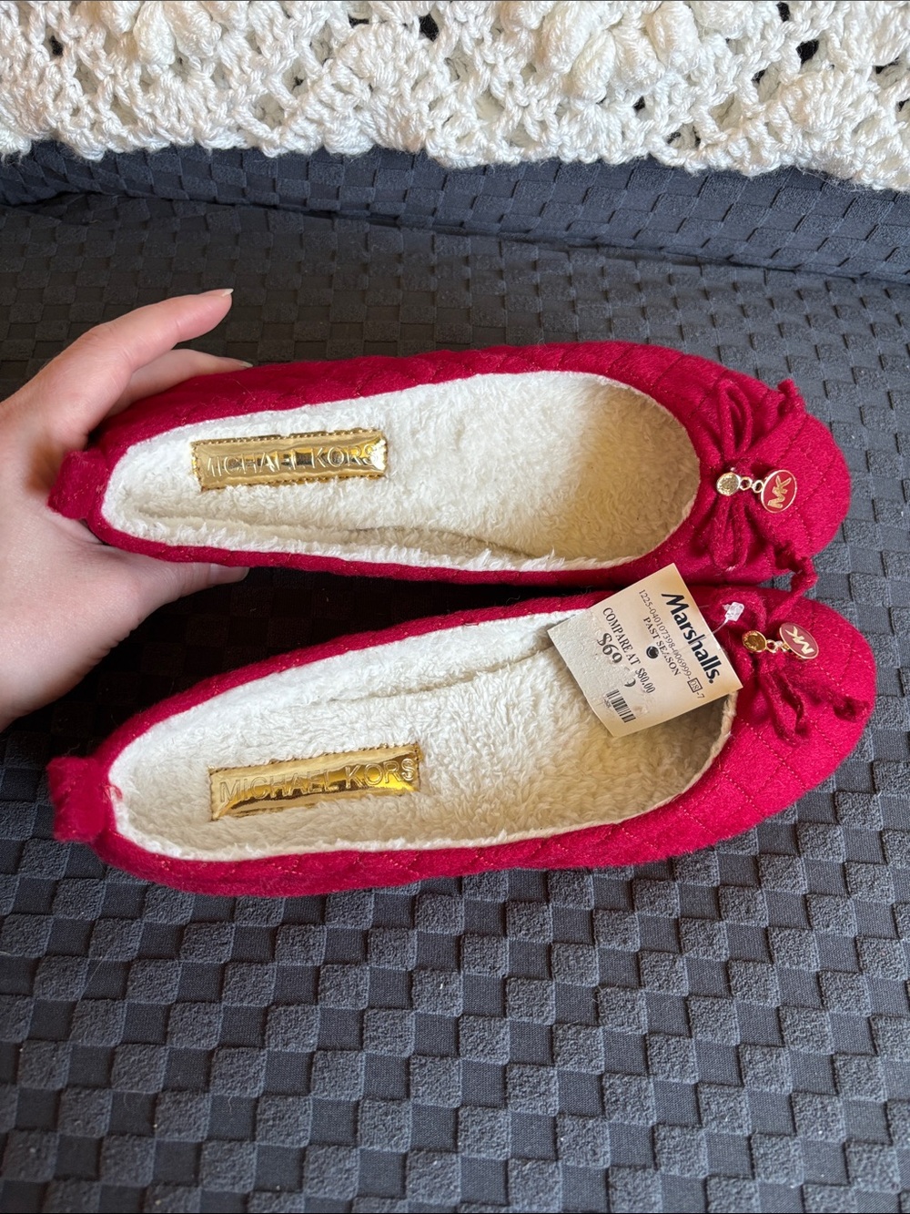 Michael Kors Pink Fleece-Lined Ballet Slippers with Gold Charm